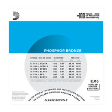 Load image into Gallery viewer, D&#39;Addario EJ16 Phosphor Bronze Light Acoustic Guitar Strings