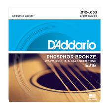 Load image into Gallery viewer, D&#39;Addario EJ16 Phosphor Bronze Light Acoustic Guitar Strings